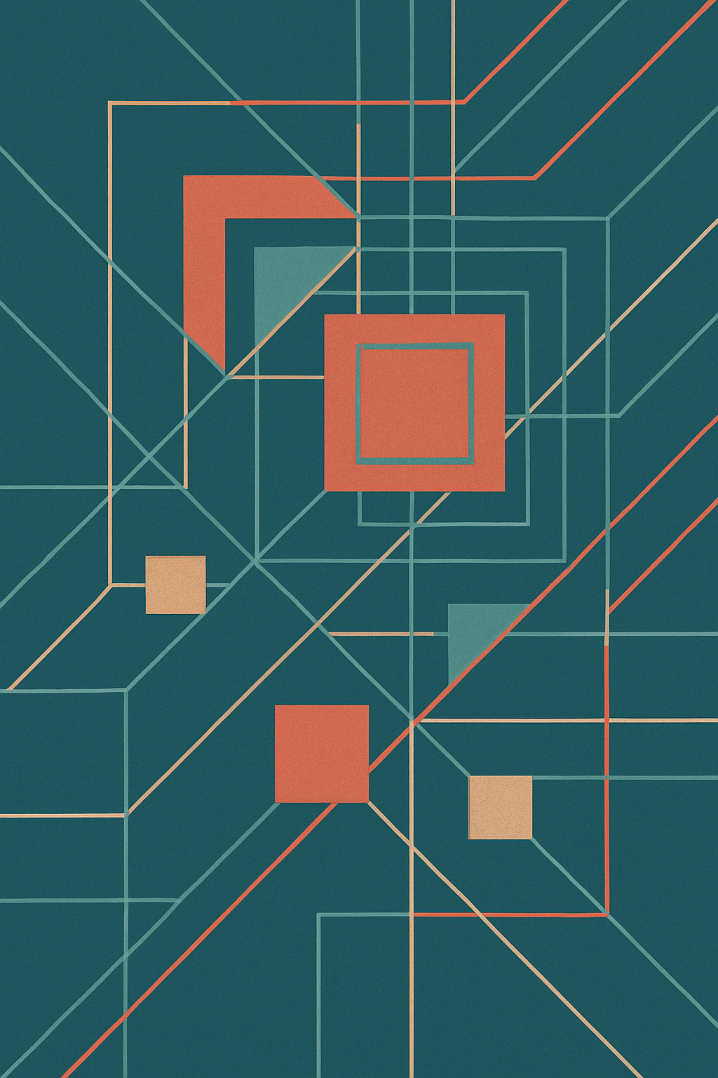 Abstract teal and coral geometric pattern representing Creator Ops Playbook e book for passive income systems.