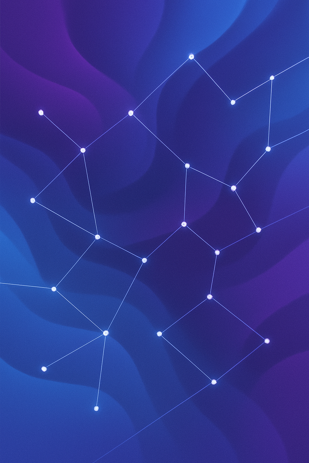 Abstract network nodes on blue and purple gradient representing automation templates toolkit for workflow automation.